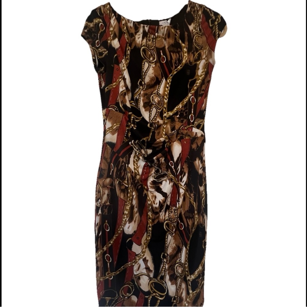 Cache Chain Pattern Midi Dress - Black, Brown, Gold